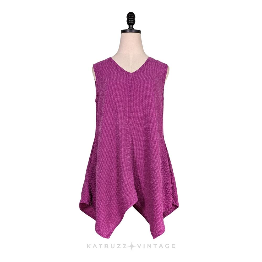 Niche Sleeveless Tunic Top S Pink Linen Blend Lagenlook Textured Artsy Pocket